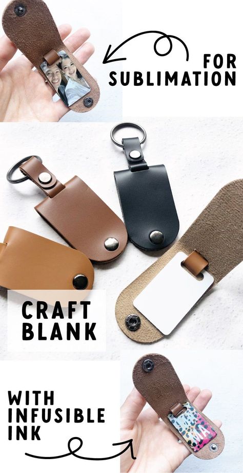 Diy Leather Gifts, Leather Keychain Diy, Sublimation Keychain, Diy Leather Projects, Keychain Leather, Photo Keychain, Sustainable Leather, Infusible Ink, Sublimation Blanks