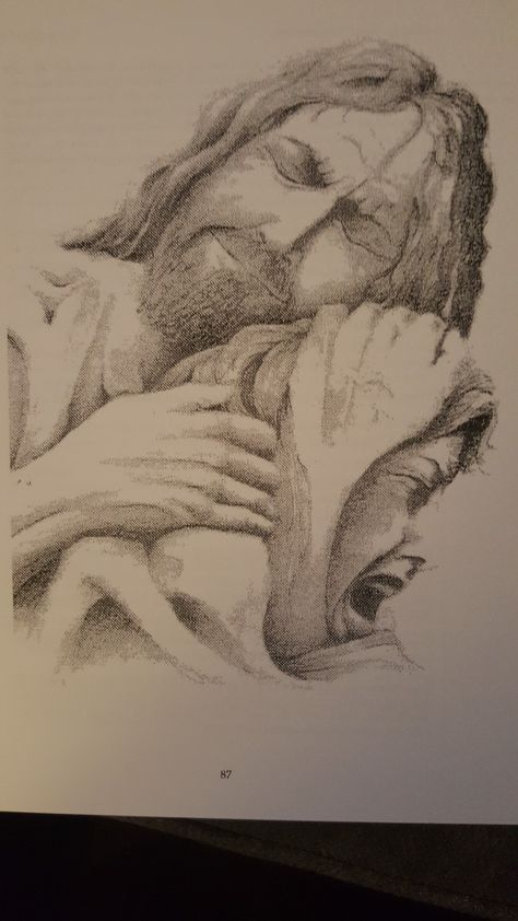 Cool Christian Drawings, Jesus And Me Illustration Wallpaper, Easy Creative Art Ideas, Powerful Christian Images, Jesus Carrying Me, Jesus On The Cross Drawing, Jesus Holding Woman, Biblical Art Drawings, Paintings To Do