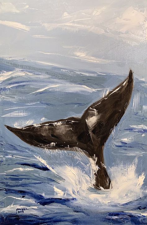 Tiergemälde Whale Painting, Canvas For Beginners, Whale Art, Painting Canvases, Arte Sketchbook, Art Drawings Sketches Creative, Humpback Whale, Beginner Painting, Mini Canvas Art