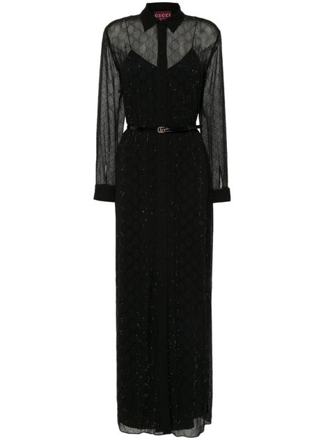 Gucci GG Monogram Maxi Dress - Farfetch Black Gucci Dress, Gucci Black Dress, Gucci Dresses, Gucci Dress, Fantasy Wardrobe, Silk Shirt Dress, Gg Monogram, Silk Dress Long, Planet People