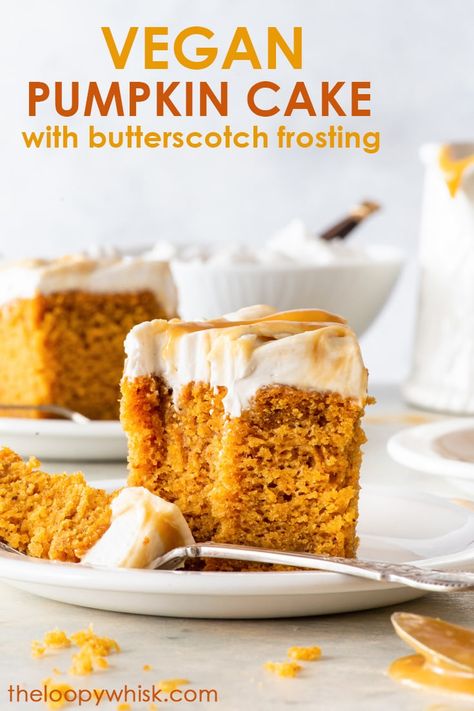 Vegan Pumpkin Cake Recipes, Vegan Pumpkin Cake, Fall Recipe Ideas, Swirl Frosting, Vegan Fall Dessert, Pumpkin Spice Recipes, Salted Caramel Chocolate Tart, Loopy Whisk, Desserts Fall