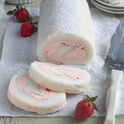 Angel Food Roll Cake, Angel Food Cake Roll, Ice Cream Cake Roll, Rolled Cakes, Pie Balls, Summer Cake Recipes, Roll Cakes, Cake Mix Desserts, Cake Rolls