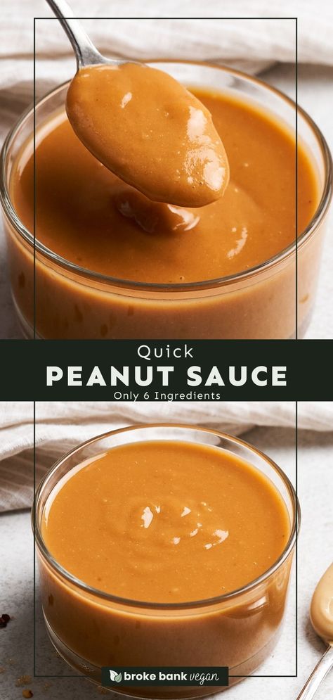 This homemade peanut sauce recipe is incredibly easy to make, budget-friendly, and so versatile! Combining the creaminess of natural peanut butter with a blend of tangy and spicy ingredients, it’s perfect for adding a punch of flavor to your meals. Serve it with stir-fries, noodles, salads, or spring rolls! #peanutsauce #vegansauces #glutenfreesauces Noodle Sauce Recipe, Vegan Fish And Chips, Spring Roll Sauce, Peanut Sauce Noodles, Easy Peanut Sauce, Homemade Peanut Sauce, Peanut Sauce Recipe, Spicy Peanut Sauce, Peanut Butter Sauce