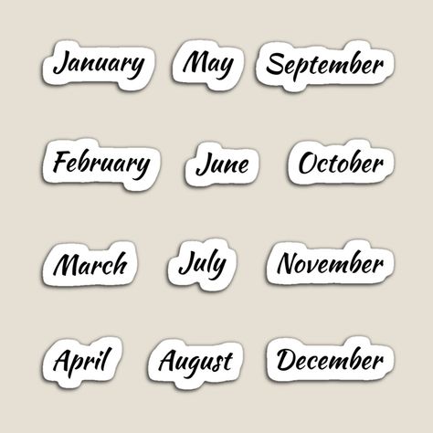 Months Of The Year Aesthetic, Bullet Journal Months, Pin Board Ideas, Scrapbook Prints, Daily Planner Stickers, Bullet Journal Month, All The Months, Funny Quote Prints, Planner Writing