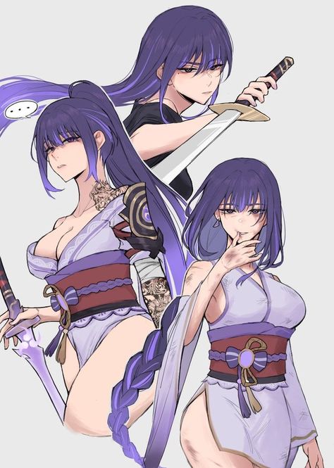 Raiden Shogun, Digital Art Anime, Cute Profile Pictures, 영감을 주는 캐릭터, Female Character Design, Cute Anime Pics, Purple Hair, Art Reference Poses, Fantasy Character Design