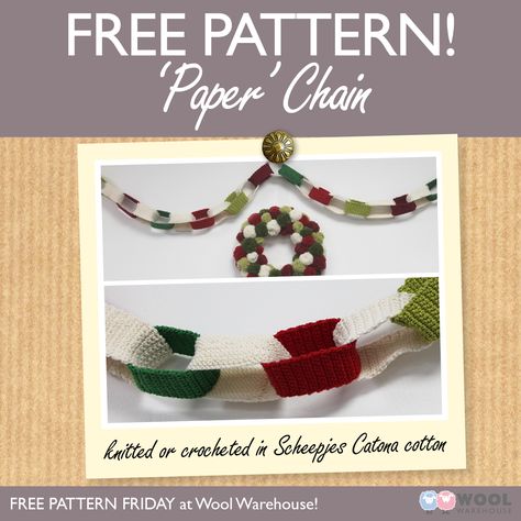 We've put together this 'paper' chain pattern to bring some festive woolly cheer to your Christmas decorations this year! Crochet Bunting, Paper Chain, Paper Chains, Chain Pattern, Knitting Supplies, Knit Or Crochet, Christmas Crochet, Free Knitting, Winter Holidays