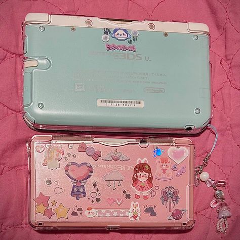 first post! Decorated my 3ds' that I have!
#3ds #nintendo #sticker #deco #inspo #cute #aesthetic #case #pink #blue #mint #stickerdeco #kawaii Nintendo 3ds Decoration, Decorated Nintendo Ds, 3ds Decoration, Nintendo 3ds Aesthetic, 2ds Aesthetic, 3ds Aesthetic, Pink 3ds, 3ds Case, Y2k Tech