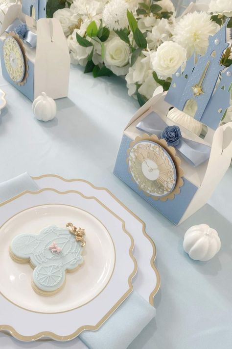 Take a look at this gorgeous Cinderella-themed birthday party! the table settings are wonderful! See more party ideas and share yours at CatchMyParty.com Cinderella Tablescape, Cinderella Party Tables, Cinderella Candy Table Ideas, Cinderella Dessert Table Sweets, Cinderella 1st Birthday Table, Spa Day Party, Cinderella Birthday Party, Cinderella Party, Cinderella Birthday