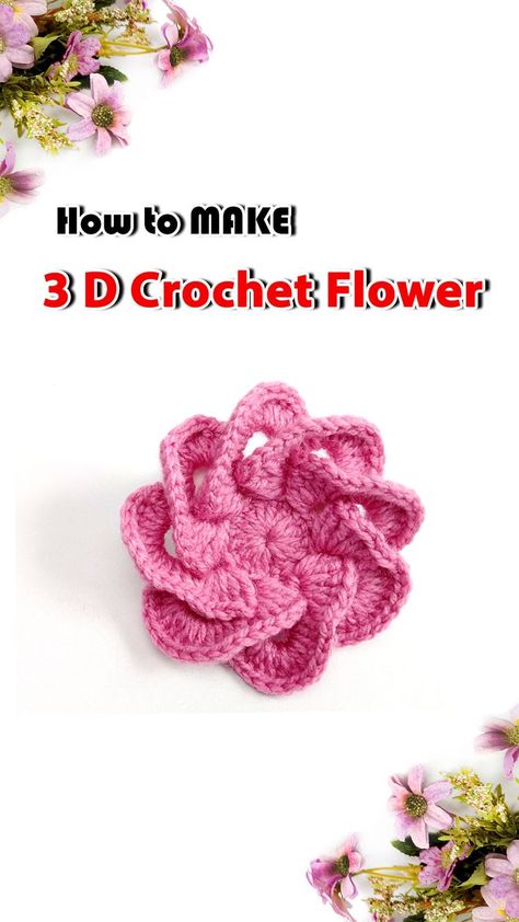 How To Make A Crochet 3D Flower With Video Tutorial Etsy Patterns, Easy Crochet Flower, Crochet Flowers Easy, Crocheted Flower, Jute Crafts, Crafts For Seniors, Flower Crochet, Crochet Flower Tutorial, Craft Jewelry