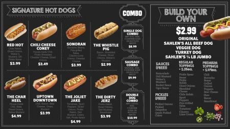 Hot Dog Menu Design, Gourmet Hotdogs, Hot Dog Restaurant, Hot Dog Design, Hot Dog Restaurants, Dog Restaurant, Digital Signage Solutions, Shredded Turkey, Hot Dog Cart