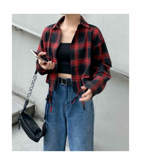 Red Plaid Shirt Outfit, Plaid Top Outfit, Plaid Shirt Outfit, Plaid Shirt Outfits, Tube Top Outfits, Red Plaid Shirt, Red Crop Top, Casual Day Outfits, Top Outfit