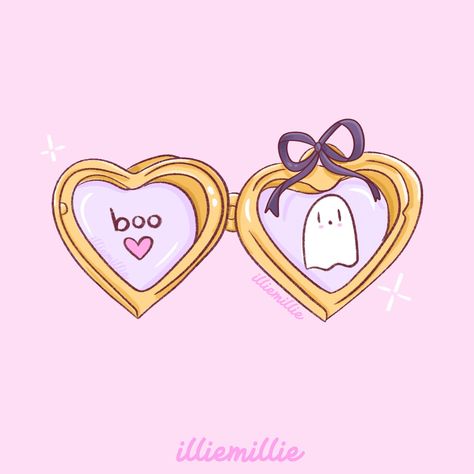 Boo 🎀🤍 Nails in the second pic by the lovely @sabbyheartsnails 💖 #halloween #coquettehalloween #ghost #locket #boo #pinkhalloween Art Tools Illustration, Ghost Art Cute, Halloween Ilustraciones, Boo Nails, Bling Socks, Doodle Illustrations, Ipad Essentials, Ghost Pattern, Cute Easy Doodles