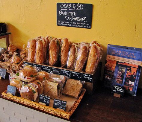 La Boulange grab & go sandwiches by godutchbaby, via Flickr Baguette Sandwich, Brown Bag Lunch, Deli Shop, Bakery Display, Chalkboard Labels, Sandwich Shops, Food Displays, Food Display, Food To Go