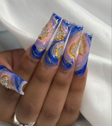 Blue Geode Nails, Geode Nails Tutorial, Geode Nails Acrylic, Geode Nails, Blue And Silver Nails, Swirl Nails, Business Nails, Short Gel Nails, Nail Tutorial