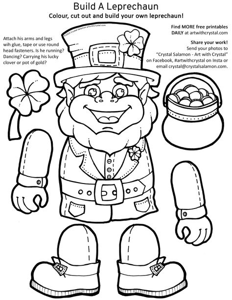 Leprechaun Preschool Craft, Build A Leprechaun Printable, Leprechaun Printable Free, Leprechaun Template, Leprechaun Activities, Sant Patrick, Leprechaun Craft, Holiday Worksheets, St Patricks Crafts