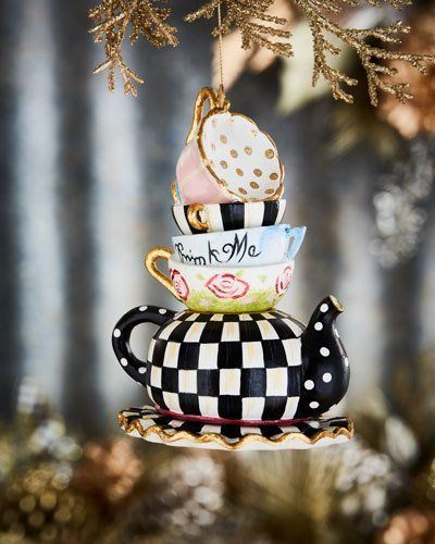 MacKenzie-Childs Wonderland Stacking Teacups Ornament These are so cute #shopping #holidays #ad Teapot Ornament, Mackenzie Childs Inspired, Mckenzie And Childs, Naples Florida, Tea Parties, Mackenzie Childs, Gift Items, Christmas Joy, Paper Mache