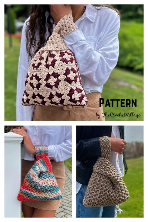 Crochet Japanese Knot Bag Pattern Free, Crochet Japanese Knot Bag, Japanese Knot Bag Crochet, Crochet Knot Bag, Japanese Crochet Bag, Diy Crochet Purse, Crochet Clutch Pattern, Pouch Crochet, Japanese Knot