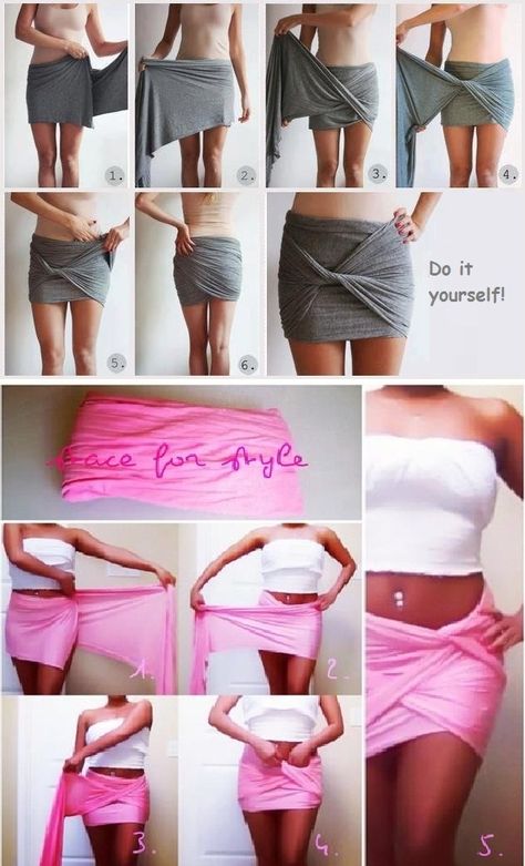 Diy Skirt From Scarf, Diy Wrap Skirt From Scarf, How To Make A Skirt From A Scarf, Scarf Into Skirt, Sarongs Diy, Scarf Skirt Wrap Diy, Tie Scarf Into Skirt, Diy Clothes Hacks, Easy Diy Clothes