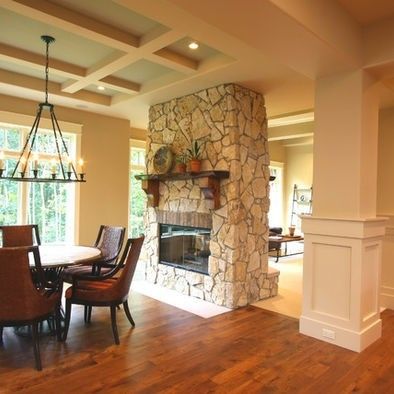 Fireplace Design Ideas, Modern Fireplaces, Two Sided Fireplace, Traditional Dining Rooms, Double Sided Fireplace, Farmhouse Fireplace, Traditional Dining Room, Corner Fireplace, Fireplace Remodel