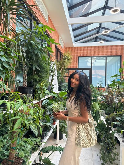 Greenhouse/plant store photoshoot | ig: @kristin.nd Plant Nursery Photoshoot, Plant Photoshoot Ideas, Plant Photoshoot, Kristen Davis, Greenhouse Photoshoot, Store Photoshoot, Plant Store, Insta Poses, Greenhouse Plants