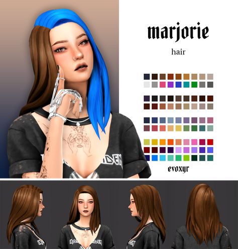 marjorie hair | evoxyr on Patreon Two Tone Hair, Dark Purple Hair, The Sims 4 Pc, Pelo Sims, Sims 4 Mm Cc, Sims 4 Teen, Sims 4 Mm, The Sims 4 Download, Sims 4 Cc Packs