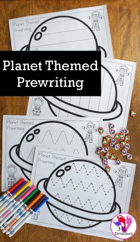 Making learning to write and hold a pencil fun for your children with this Planet-Themed Prewriting Activity! Planet Fine Motor Activities, Planet Kindergarten Activities, Space Name Activities, Planets Preschool Theme, Planets For Kindergarten, Space Writing Activities Preschool, Rocketship Craft Preschool, Space Fine Motor Activities Preschool, Space Centers Preschool