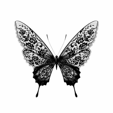 Feminine Dark Tattoos, Black Butterfly Drawing, Black Butterfly Aesthetic, Dark Butterfly Tattoo, Lace Butterfly Tattoo, Dark Butterfly, Mariposa Butterfly, Anatomical Heart Tattoo, Bug Tattoo