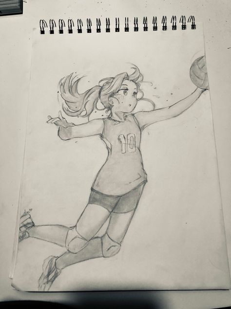 Sports Drawing Reference, Netball Drawing, Volleyball Drawing Ideas, Redbull Drawing, Volleyball Girl Drawing, Cheerleader Sketch, Volleyball Player Drawing, Sport Drawing Ideas Art, Volleyball Drawings