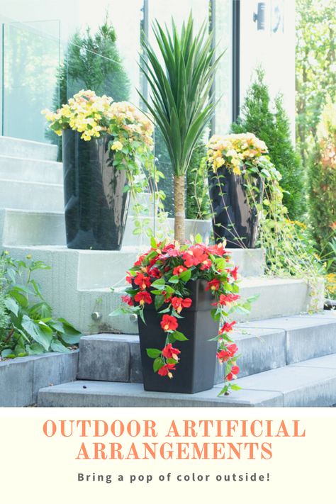 Outdoor Flower Arrangements, Yard Upgrades, Flower Pot Arrangements, Outdoor Flower Boxes, Pot Arrangements, Artificial Arrangements, Planter Arrangements, Hibiscus Tree, Plants Landscape