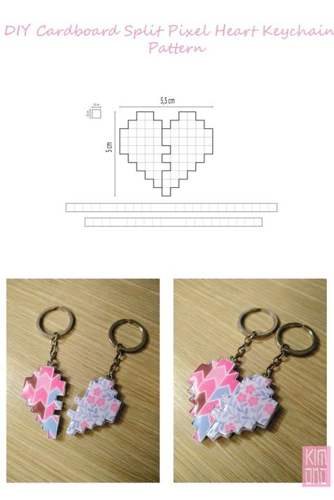 Create a beautiful cardboard keychain to offer half to your friend or your lover. Share your passion for video games. Best Friend Keychain Diy, Cardboard Keychain, Minecraft Heart, How To Make Keychains, Crochet Gift Ideas, Laminating Paper, Crochet Sweater Design, Sweater Designs, Paper Pin