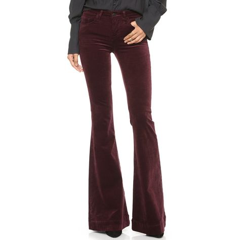 J Brand Bella Velvet Kick Flare Jeans ($305) ❤ liked on Polyvore featuring jeans, deep mulberry, red jeans, red stretch jeans, stretch flare jeans, j brand and zipper jeans Velvet Flare Pants, Velvet Jeans, Burgundy Pants, Velvet Flares, Kick Flare Jeans, Zipper Jeans, Red Jeans, J Brand Jeans, Kick Flares