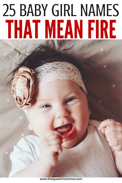 Girl names that mean fire are a strong choice when trying to find the right name for your little girl that will perfectly capture their spark and fiery spirit. You know that the baby you hold in your arms will make a beautiful difference in an amazing way, and girl names that mean fire are inspired choices that will definitely make a mark — just like your little girl. #babynames #babygirlnames #namesforgirls #namesforbabies #babygirl #girlnames #girlsnameswithmeaning Female Names That Mean Fire, Fire Inspired Names, Fire Themed Names, Fire Names Girl, Fire Related Names, Name Meaning Fire, Interesting Girl Names, Names For Redheads, Names That Mean Fire