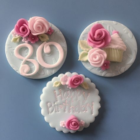 80th Birthday Cupcakes, 80 Birthday Cake, Plate Decoration, Dipped Oreos, Cupcake Birthday Cake, Diy Cupcakes, Fondant Tutorial, Fondant Flowers, Elegant Birthday