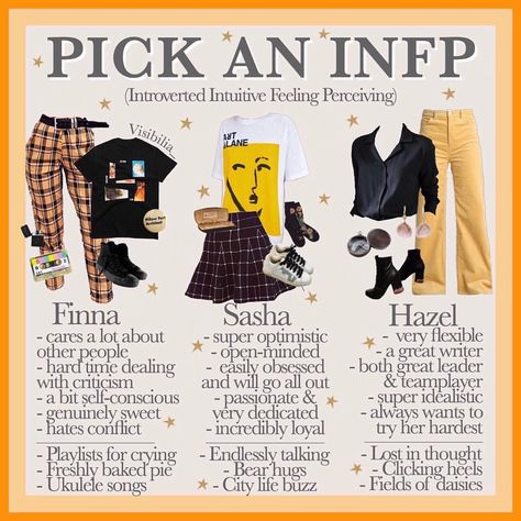 𝐌𝐚𝐡𝐚𝐥𝐢𝐚 🌼 on Instagram: “16 𝙥𝙚𝙧𝙨𝙤𝙣𝙖𝙡𝙞𝙩𝙞𝙚𝙨: 𝙄𝙉𝙁𝙋 Are you an INFP? Which girl would you pick? • Hi! Do you know many infp’s? 2 people I love are one and theyre really…” Outfits Quiz, Aesthetic Quiz, Infp Personality Type, Niche Aesthetic, Nostalgic Aesthetic, Infp Personality, Niche Memes, Infp T, 16 Personalities