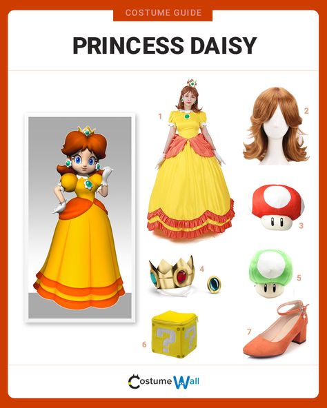 Daisy Mario Kart Costume Diy, Diy Princess Daisy Costume, Princess Daisy Costume Diy, Daisy Mario Costume, Daisy Costume Diy, Mario Costume Diy, Muddy Princess, Princess Daisy Costume, Mario Diy