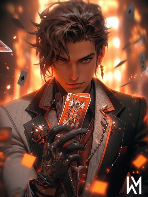 Anime Gambler Guy, Handsome Anime Men In Suits, Gambler Character Design, Scarlet Overkill, X Male Reader, Character Inspiration Male, Dark Anime Guys, Beautiful Illustration, Cool Anime Guys