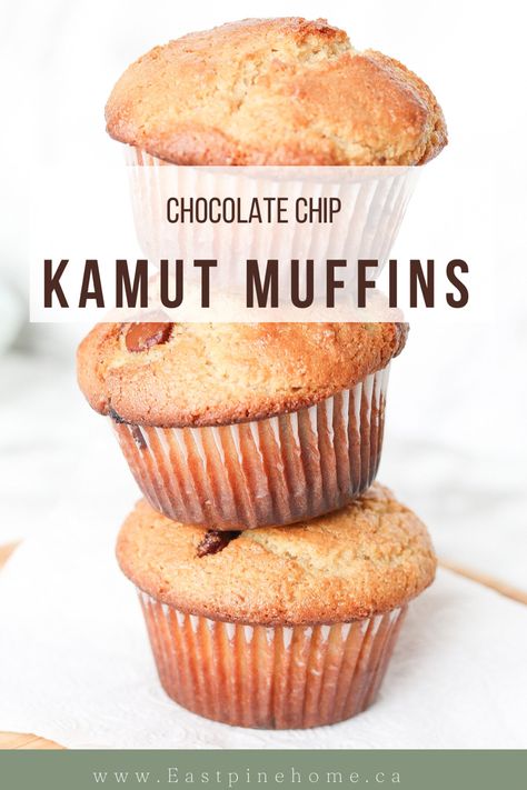 Kamut or Khorasan muffin recipe. Freshly milled flour. Healthy muffins. Chocolate chip muffins. Blueberry muffins. Kamut Flour Muffins, Kamut Flakes Recipes, Kamut Muffins, Kamut Flour Recipes, Fresh Milled Flour Cupcakes, Fresh Milled Flour Muffins, Freshly Milled Flour Muffins, Wheat Berry Recipes, Kamut Flour