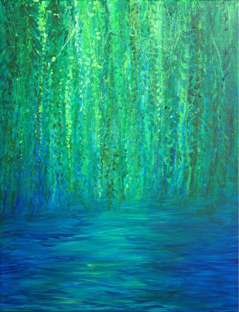 Willow Tree And Water Painting Weeping Willow Illustration, Gaming Mural, Willow Tree Illustration, Willow Tree Painting, Roots Illustration, Felted Painting, Tree Roots Tattoo, Tree Drawing Simple, Photo Mood