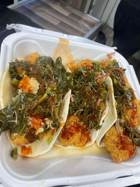 Catfish Meals Dinners, Catfish Tacos, Soul Food Catering, Soul Food Recipes, Soul Food Dinner, Egg Roll Recipes, Food Pics, Collard Greens, Big Meals