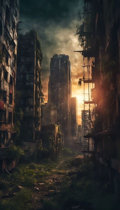 Apocalypse Landscape, Post Apocalyptic City, Dystopian Aesthetic, Trippy Aesthetic, Abandoned City, Sci Fi Landscape, Apocalypse Aesthetic, Post Apocalyptic Art, Post Apocalyptic Fashion