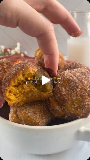 Caitlin Buckler on Instagram: "AIR FRYER PUMPKIN DONUT HOLES 🧡🎃🍩🍁🍂🧈🛋️☕️🧦🕯️🧺😍  Talk about fall in a single bite !   Comment air fryer for the recipe 🫶🏼" Pumpkin Bread Air Fryer Recipes, Air Fryer Pumpkin Donut Holes, Pumpkin Donut Holes Fried, Baked Pumpkin Spice Donut Holes, Pumpkin Donut Holes, Pumpkin Spice Donut Holes, Donut Holes, Fall Dessert Recipes, Air Fryer Recipes