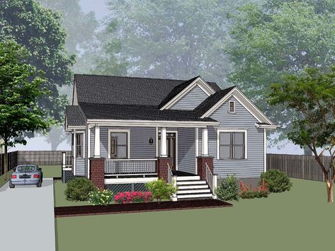 Bungalow, Cottage, Craftsman, Narrow Lot, One-Story, Traditional House Plan 75584 with 3 Beds, 2 Baths Elevation Cottage Craftsman, House Traditional, Bungalow Cottage, Small Cottage Homes, Long House, Farmhouse Style House Plans, Bungalow House Plans, Farmhouse House, Small Cottage