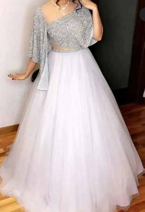 Birthday Special Dress For Women, Net Skirt Crop Top, One Piece Dress Design, Crop Top With Skirt, Glitter Crop Top, Fashionable Saree, Top With Skirt, Fancy Top, Net Skirt