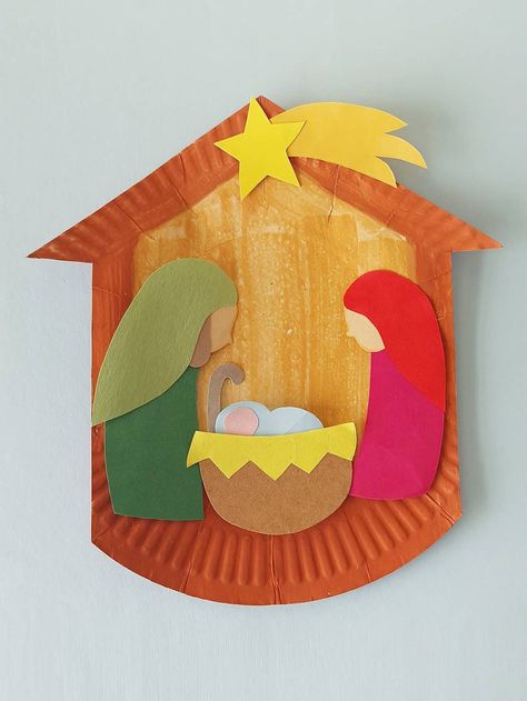 Paper Plate Nativity Craft Jesus Is Born Preschool Craft, Preschool Christian Christmas Crafts, Navity Craft, Easy Nativity Crafts For Kids, Manger Crafts For Kids, Religious Christmas Crafts For Kids, Happy Birthday Jesus Crafts, Nativity Crafts For Preschoolers, Parol Design