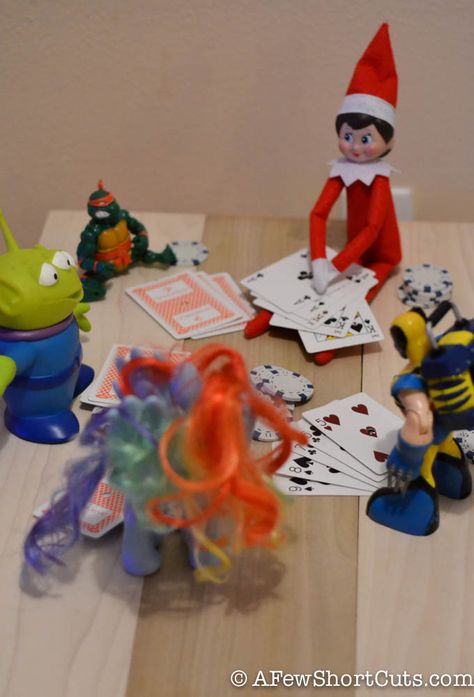 Share Tweet + 1 Mail Ha.  Alfie apparently cleaned up last night. Looks like it was poker night. Ra ... Elf On The Shelf Idea, Elf Magic, Awesome Elf On The Shelf Ideas, Xmas Elf, The Creeper, Elf Antics, Elf Fun, Night Elf, Poker Night