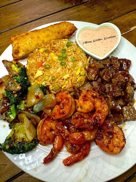 HIBACHI AT HOME 🔥🔥🔥🔥🔥🔥🔥🔥 Steak... - Tiffany Ketcher Kreations Tiffany Ketcher Recipes, Hibachi Dinner, Hibachi At Home, Hibachi Noodles, Hibachi Steak, Hibachi Fried Rice, Hibachi Recipes, Chicken Bacon Pasta, Yum Yum Sauce