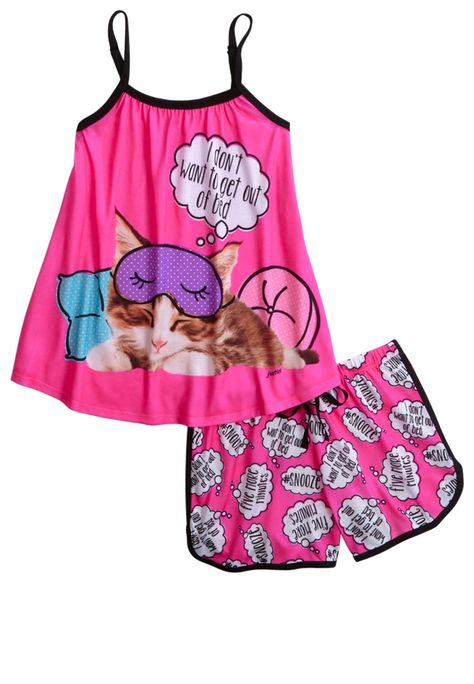 Sleeping Kitty Pajama Set (original price, $22.90) available at #Justice Justice Pjs, A Line Skirt Outfits, Justice Pajamas, Outing Outfit, Shop Justice, Justice Clothing, Cute Sleepwear, Girls Sleepwear, Cute Pajamas