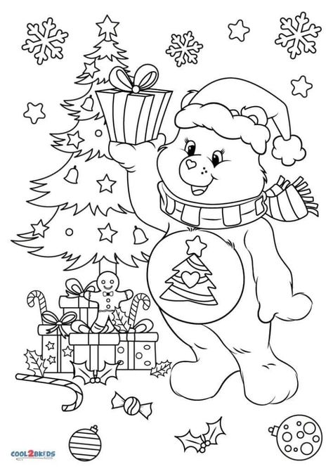 Carebear Coloring Page, Coloring Book Pages Printables, Care Bear Coloring Pages, Bears Coloring Pages, Christmas Coloring Printables, Cute Christmas Coloring Pages, Holiday Coloring Pages, Coloring Pages Christmas, The Care Bears