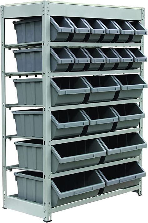 Amazon.com: King's Rack Bin Rack Storage System Heavy Duty Steel Rack Organizer Shelving Unit w/ 22 Plastic Bins in 6 tiers : Home & Kitchen Storage Bin Rack, Garage Storage Bins, Bin Rack, Steel Storage Rack, Garage Storage Racks, Utility Shelves, Shelving Racks, Steel Racks, Rack Storage