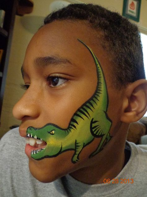 Dino Face Paint Easy, T Rex Face Paint, Dinosaur Face Paint, Dinosaur Face Painting, Easy Face Painting Designs, Animal Face Paintings, Face Painting For Boys, Festival Face, Face Paints